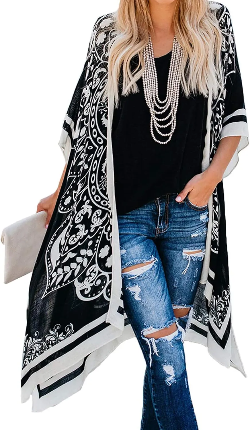 Breezy Lane Women's Kimono Cardigan Summer Swimsuit Coverups Beach Cover Up with Floral Print for Vacation