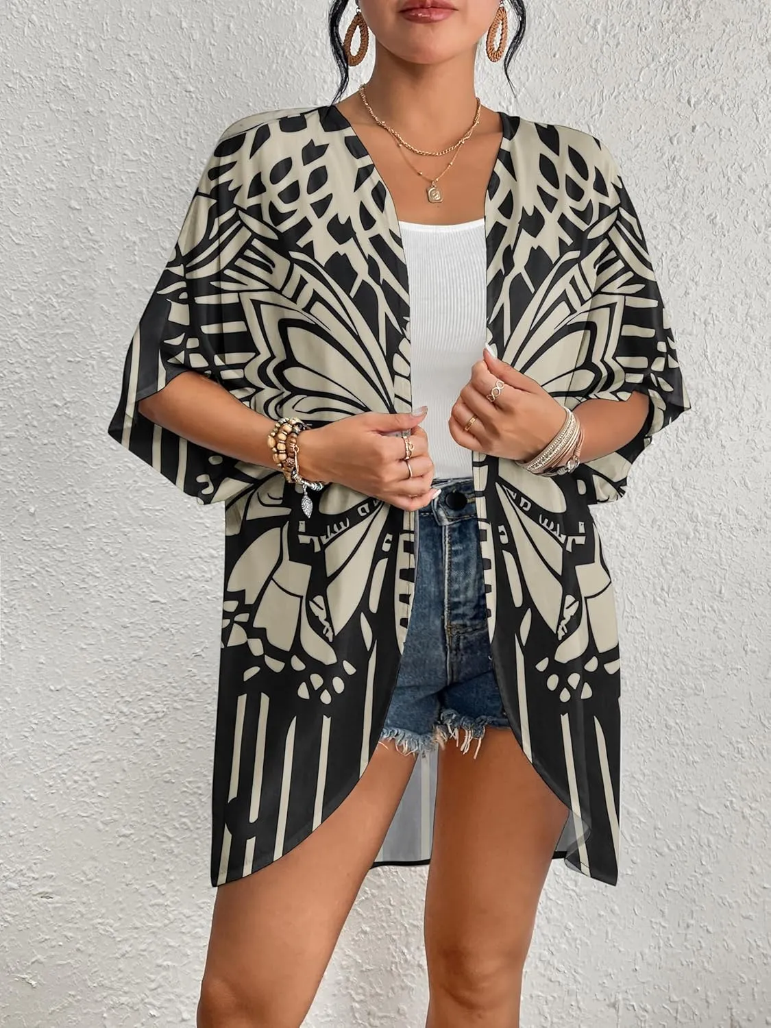 Bsubseach Womens Kimono Cardigan Open Front Bathing Suit Cover Up Half Sleeve Cardigans Casual Beach Top