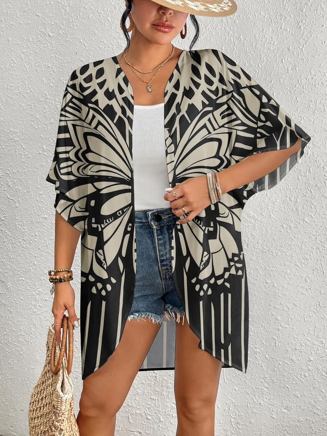 Bsubseach Womens Kimono Cardigan Open Front Bathing Suit Cover Up Half Sleeve Cardigans Casual Beach Top