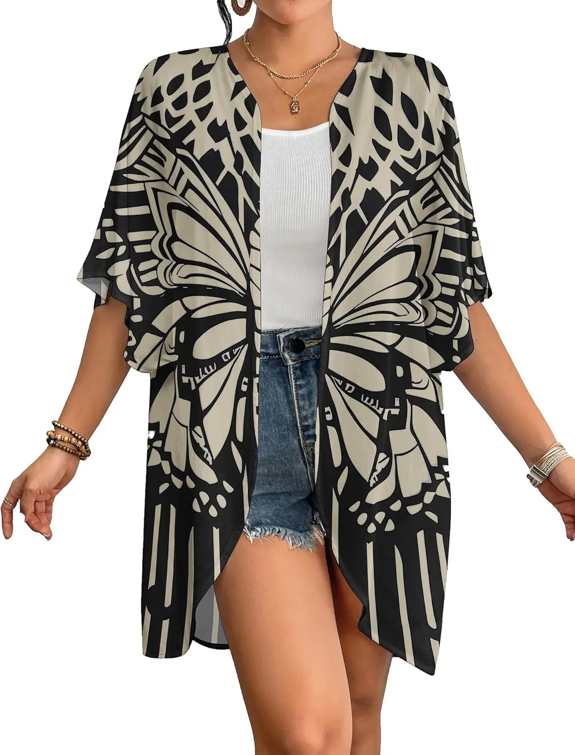 Bsubseach Womens Kimono Cardigan Open Front Bathing Suit Cover Up Half Sleeve Cardigans Casual Beach Top