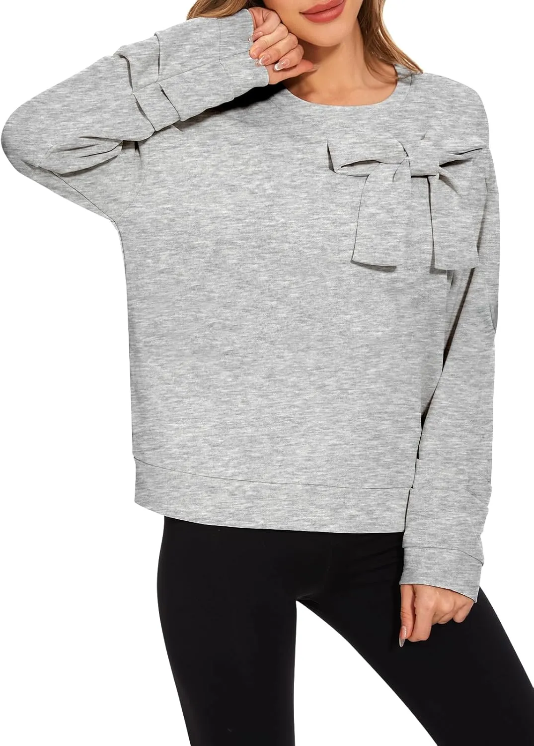 Cakulo 2024 Oversized Sweatshirts For Women Loose Fit Fall Fashion Crewneck Long Sleeve Casual Cute Bow Tunic Tops