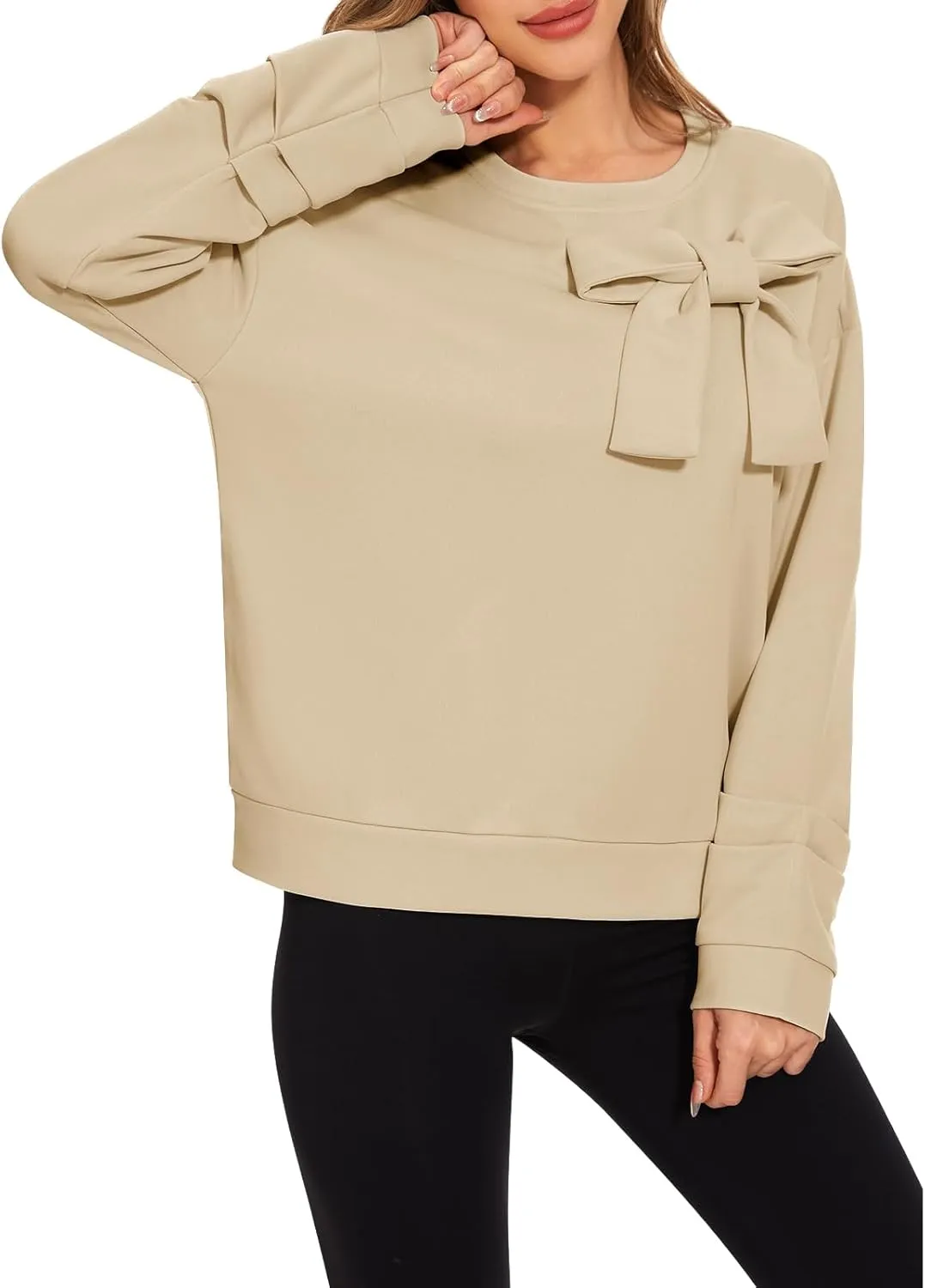 Cakulo 2024 Oversized Sweatshirts For Women Loose Fit Fall Fashion Crewneck Long Sleeve Casual Cute Bow Tunic Tops