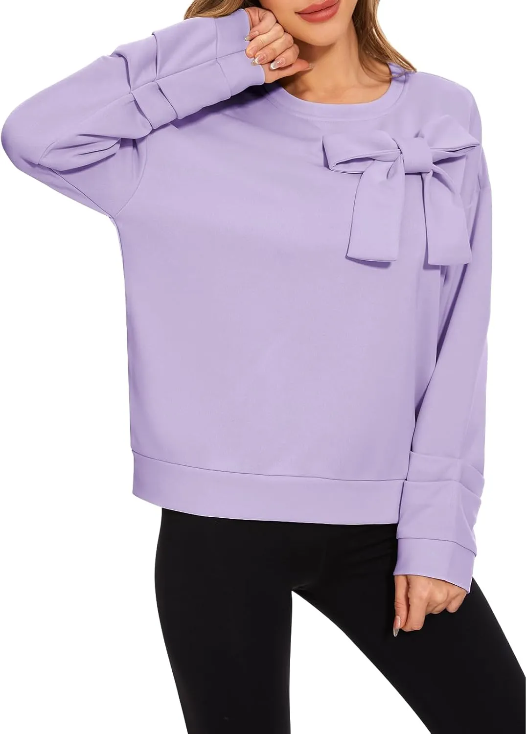 Cakulo 2024 Oversized Sweatshirts For Women Loose Fit Fall Fashion Crewneck Long Sleeve Casual Cute Bow Tunic Tops