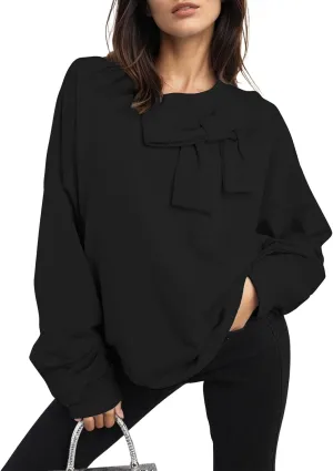 Cakulo 2024 Oversized Sweatshirts For Women Loose Fit Fall Fashion Crewneck Long Sleeve Casual Cute Bow Tunic Tops