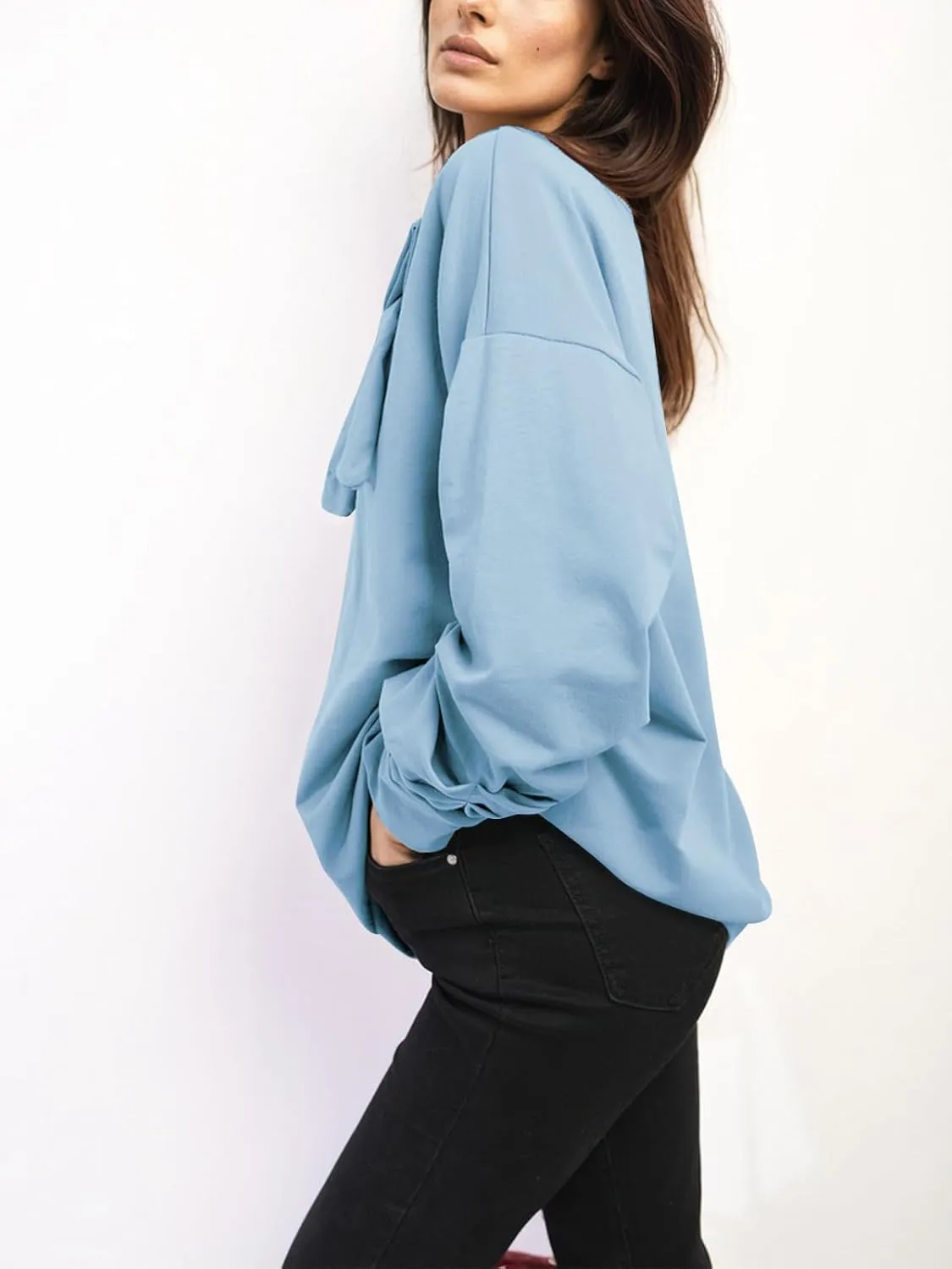 Cakulo 2024 Oversized Sweatshirts For Women Loose Fit Fall Fashion Crewneck Long Sleeve Casual Cute Bow Tunic Tops