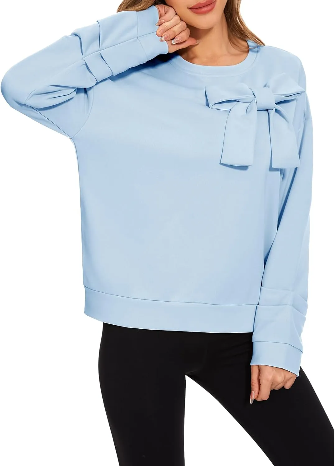 Cakulo 2024 Oversized Sweatshirts For Women Loose Fit Fall Fashion Crewneck Long Sleeve Casual Cute Bow Tunic Tops