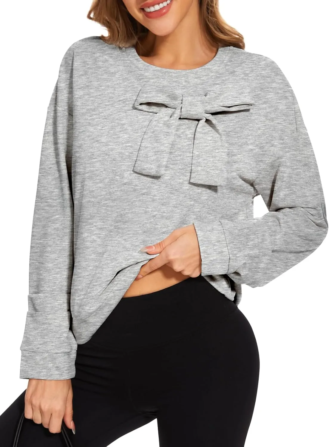 Cakulo 2024 Oversized Sweatshirts For Women Loose Fit Fall Fashion Crewneck Long Sleeve Casual Cute Bow Tunic Tops