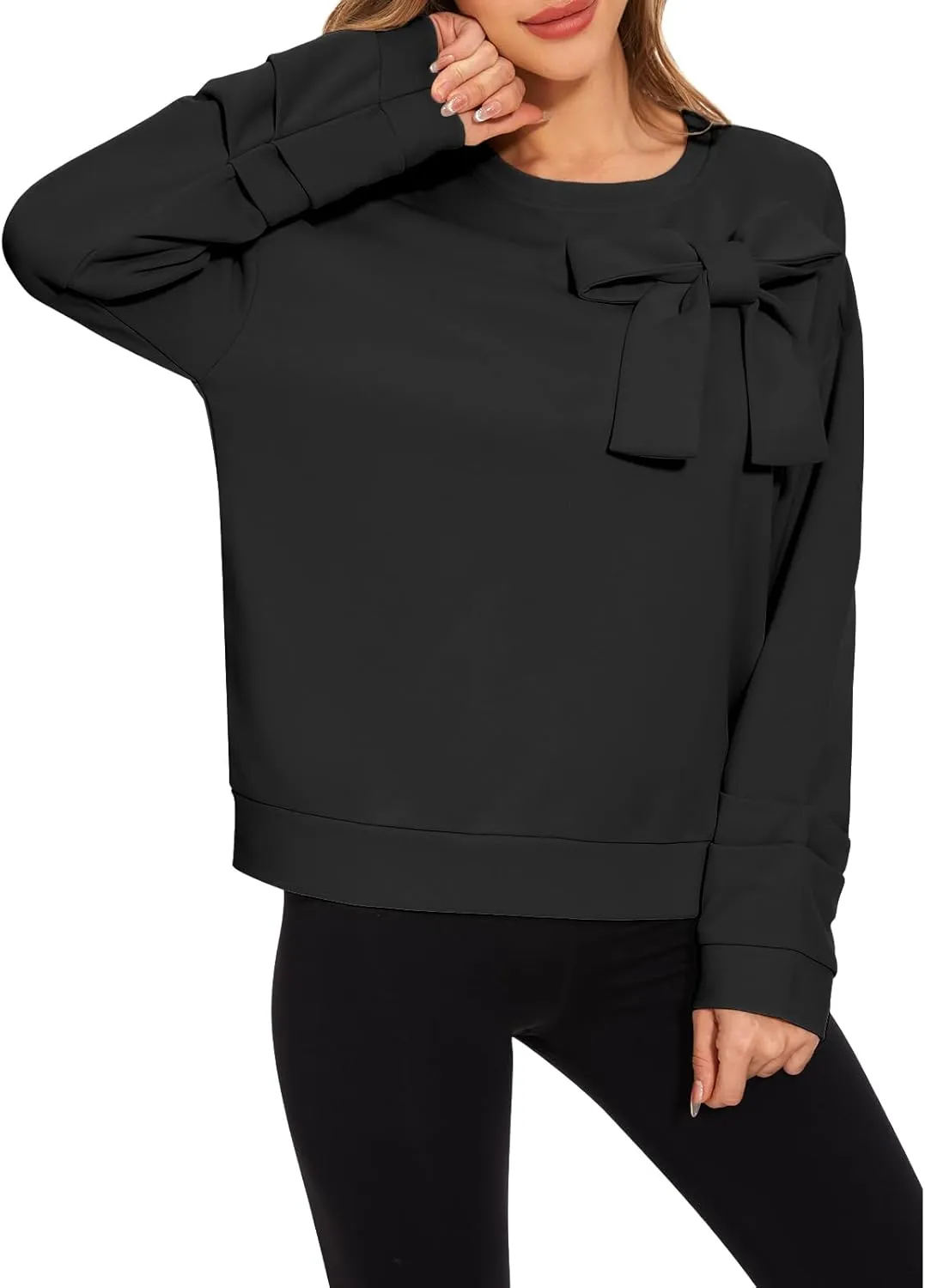 Cakulo 2024 Oversized Sweatshirts For Women Loose Fit Fall Fashion Crewneck Long Sleeve Casual Cute Bow Tunic Tops