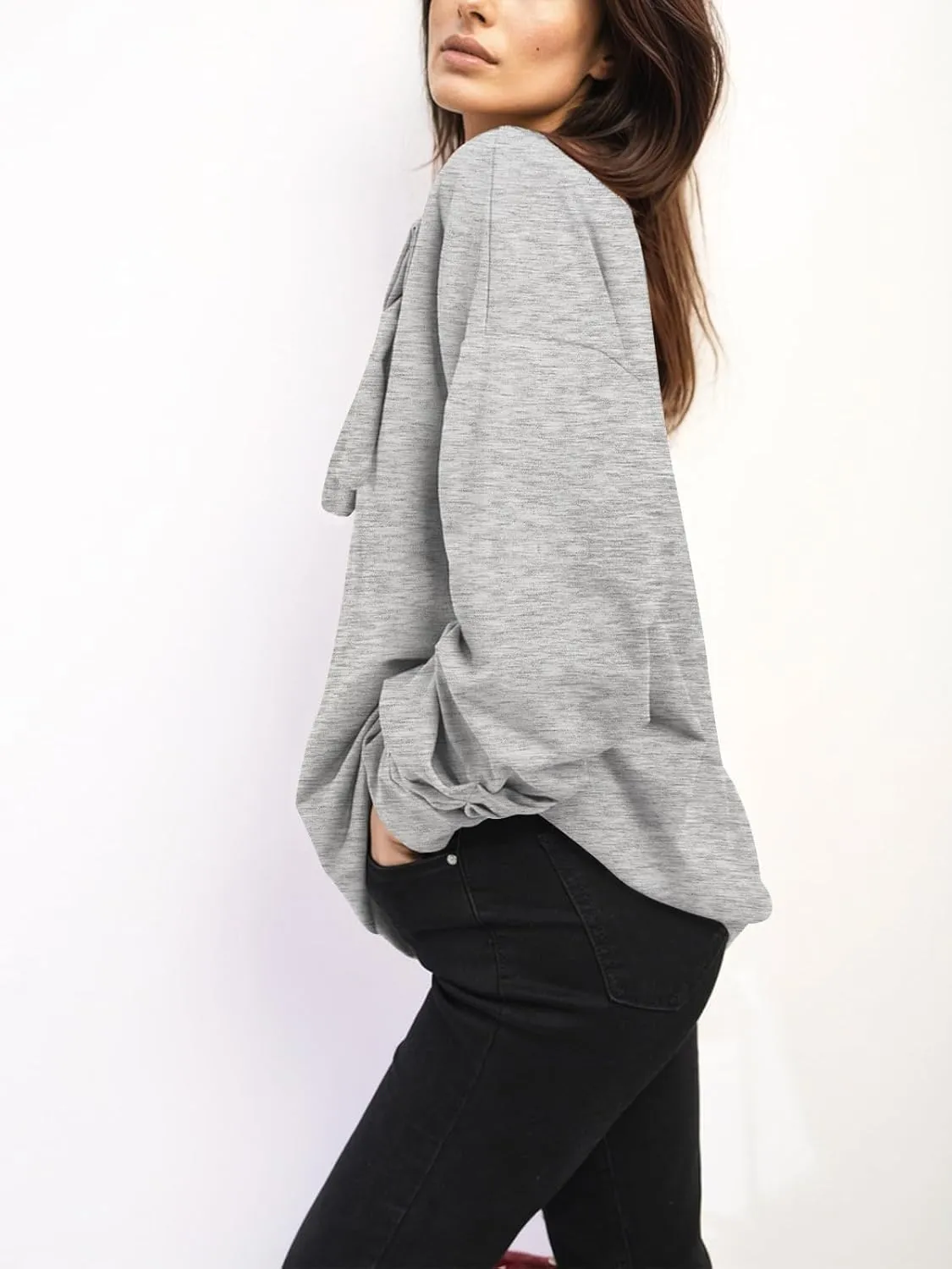 Cakulo 2024 Oversized Sweatshirts For Women Loose Fit Fall Fashion Crewneck Long Sleeve Casual Cute Bow Tunic Tops
