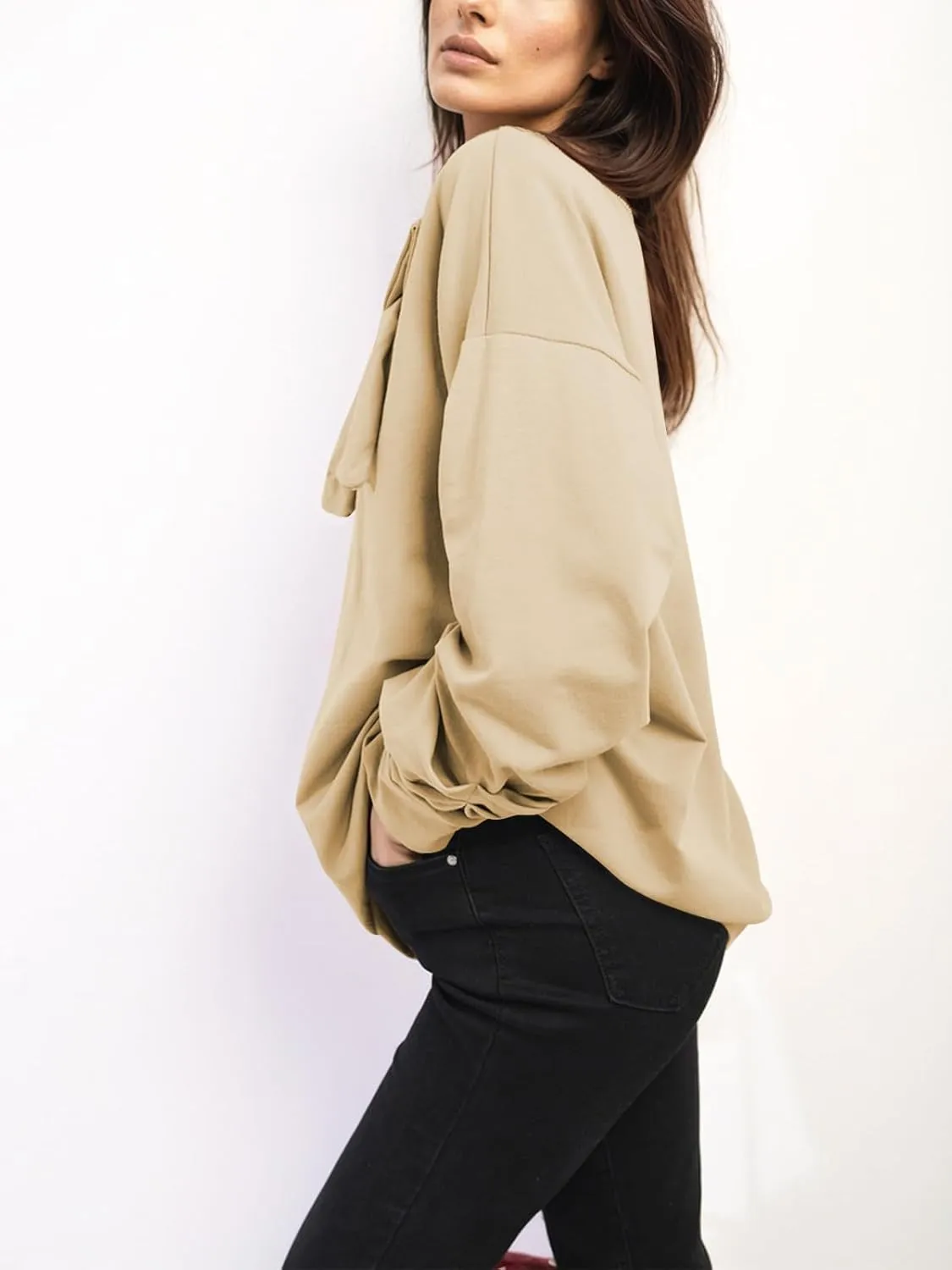 Cakulo 2024 Oversized Sweatshirts For Women Loose Fit Fall Fashion Crewneck Long Sleeve Casual Cute Bow Tunic Tops
