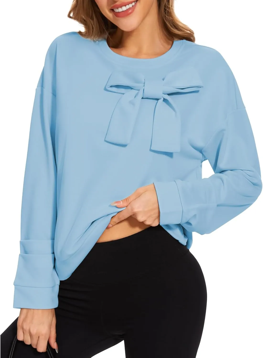 Cakulo 2024 Oversized Sweatshirts For Women Loose Fit Fall Fashion Crewneck Long Sleeve Casual Cute Bow Tunic Tops