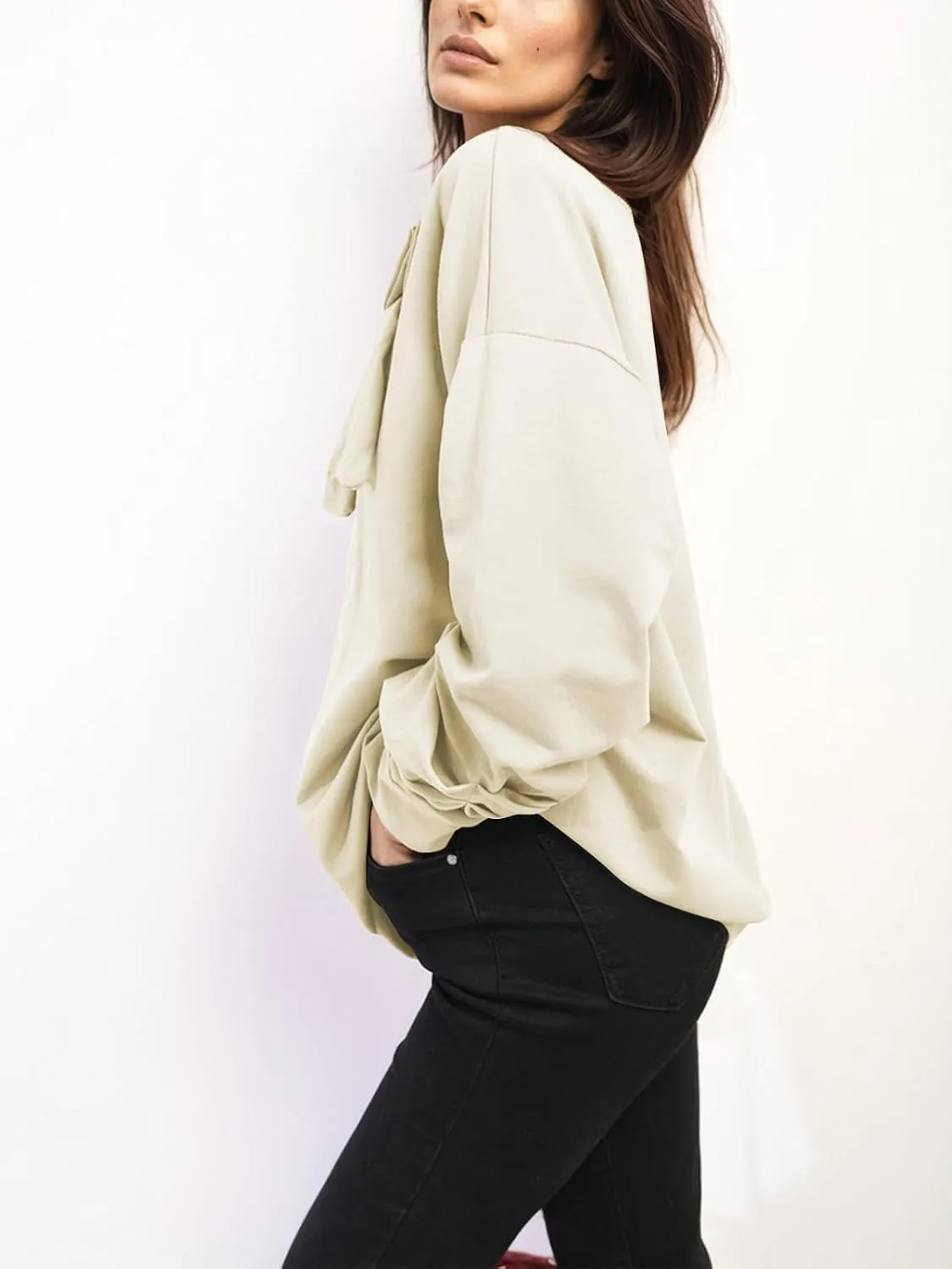 Cakulo 2024 Oversized Sweatshirts For Women Loose Fit Fall Fashion Crewneck Long Sleeve Casual Cute Bow Tunic Tops