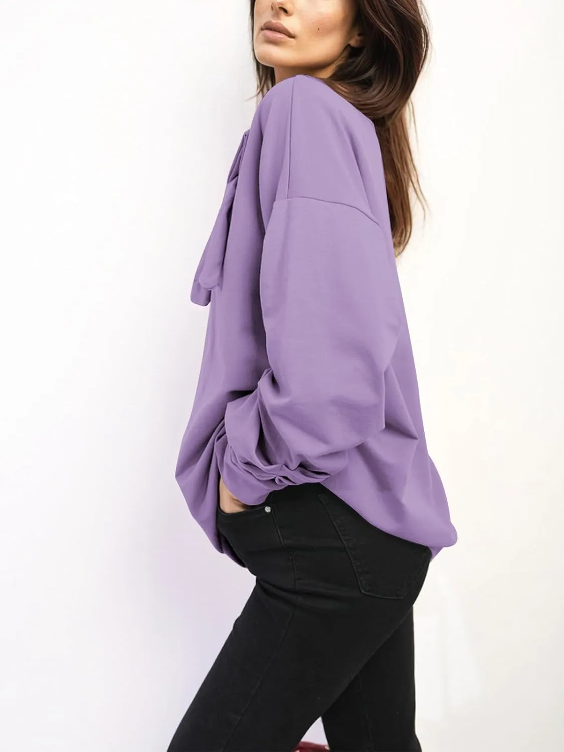 Cakulo 2024 Oversized Sweatshirts For Women Loose Fit Fall Fashion Crewneck Long Sleeve Casual Cute Bow Tunic Tops