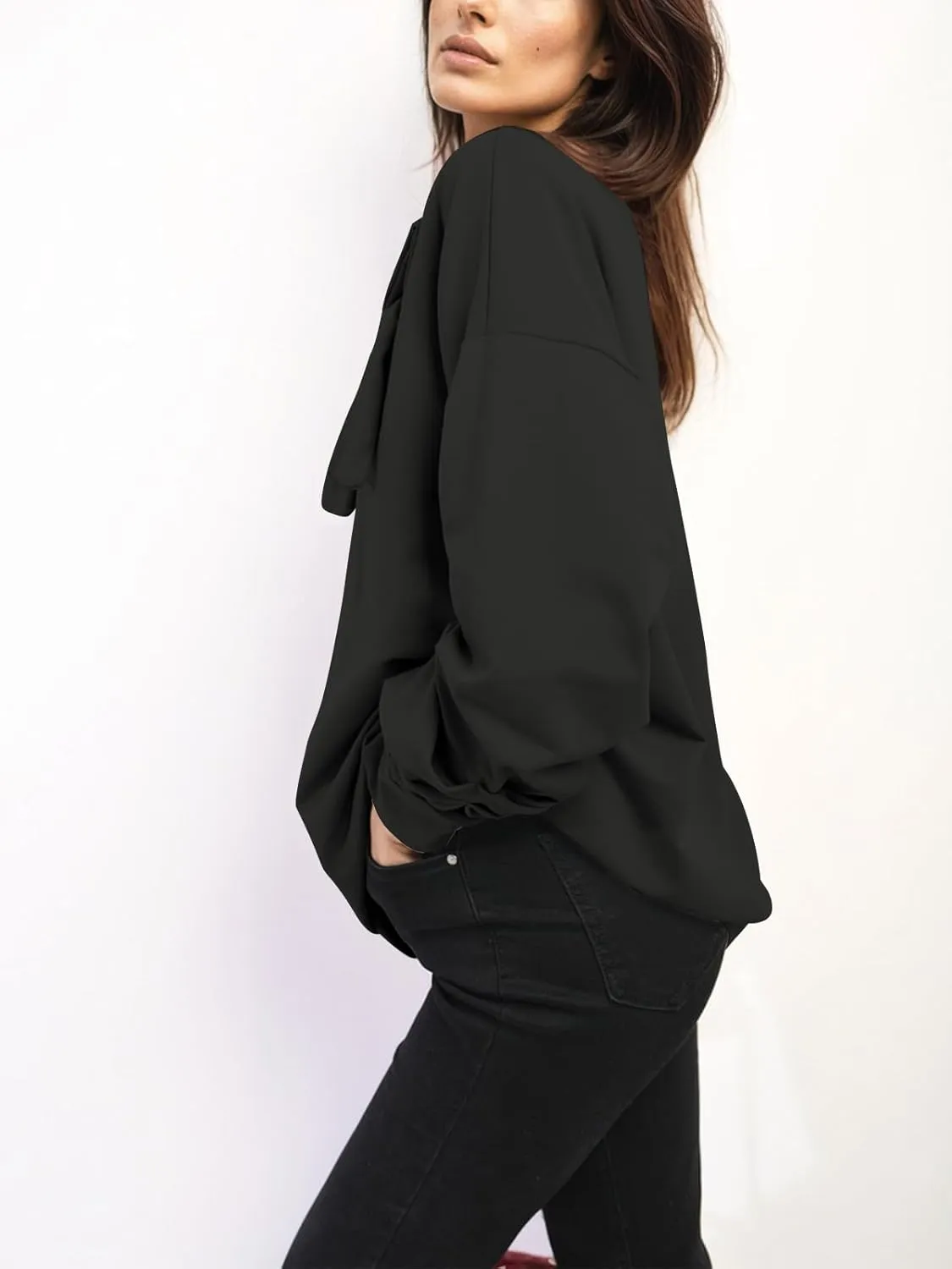 Cakulo 2024 Oversized Sweatshirts For Women Loose Fit Fall Fashion Crewneck Long Sleeve Casual Cute Bow Tunic Tops