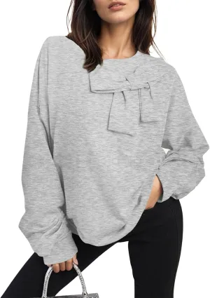 Cakulo 2024 Oversized Sweatshirts For Women Loose Fit Fall Fashion Crewneck Long Sleeve Casual Cute Bow Tunic Tops