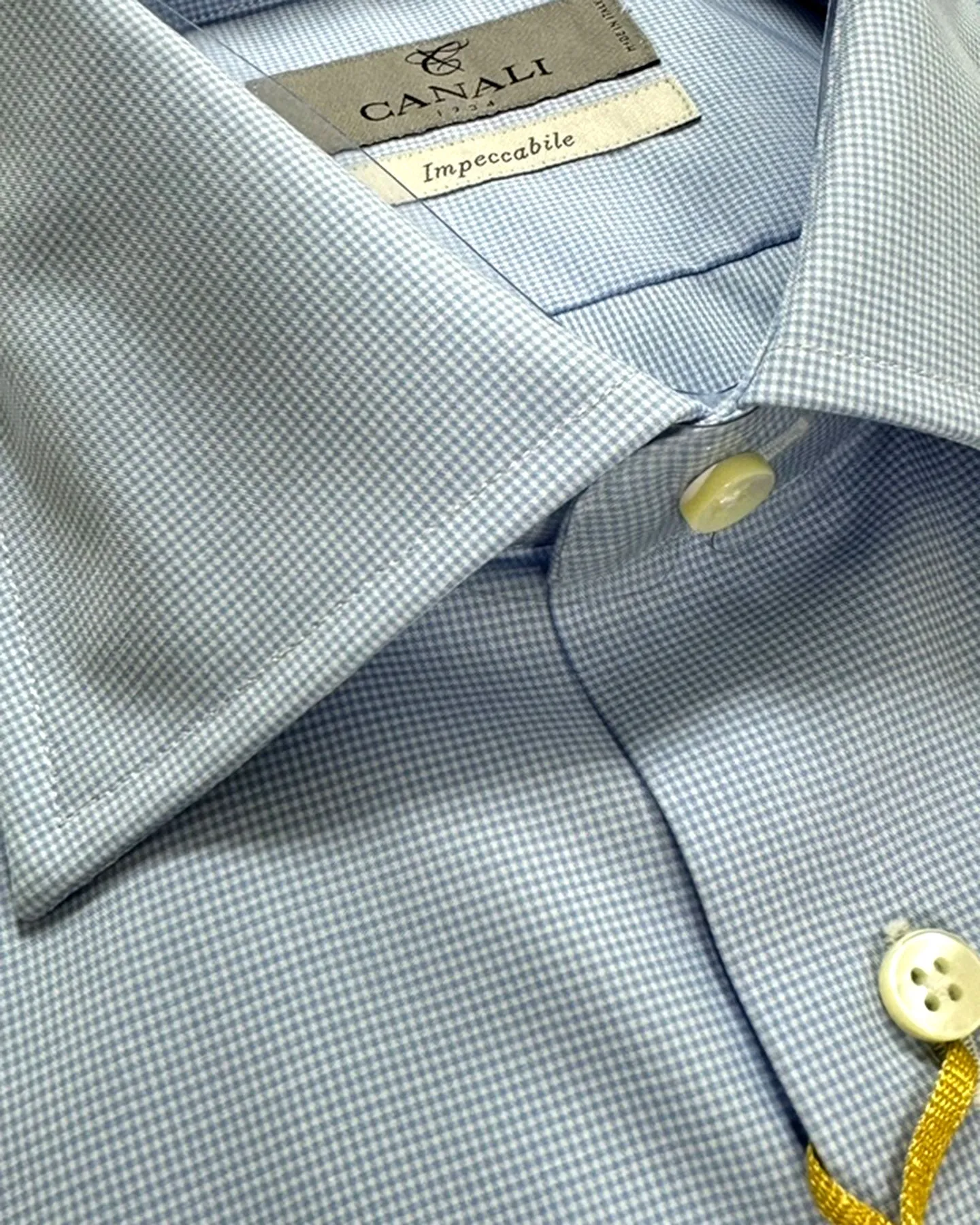 Canali Dress Shirt White Blue Mircro Check Impeccabile - Modern Fit 38 - 15