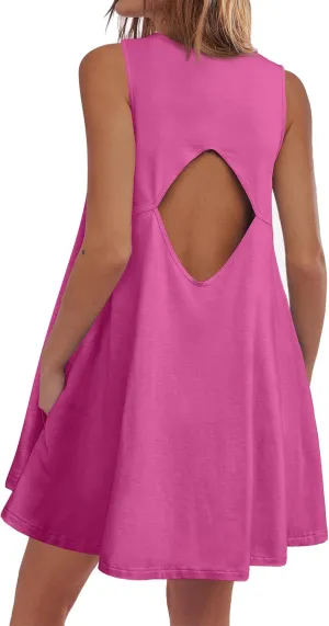 Caracilia Women Summer Casual Dresses Sleeveless Cutout Back Tank Beach Swimsuit Coverup 2025 Mini Sundress Swimwear