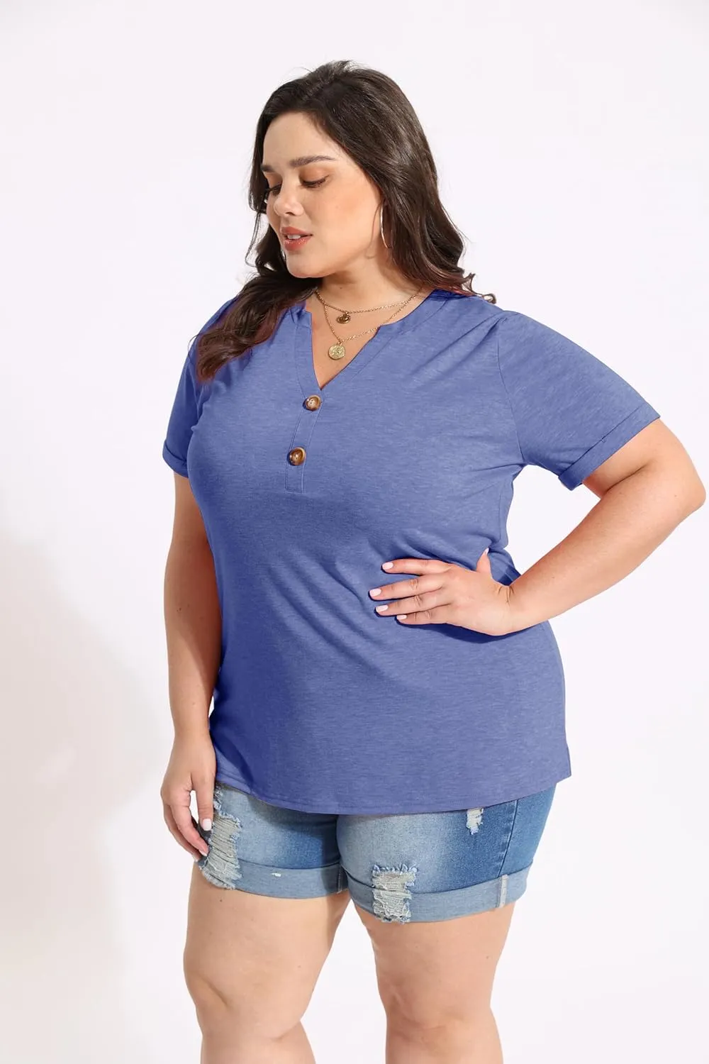 CARCOS Womens Plus Size Tops Puff Short Sleeve V Neck Shirts Solid/Floral Summer Tshirt Casual Blouse Loose fit Tunics XL-5XL