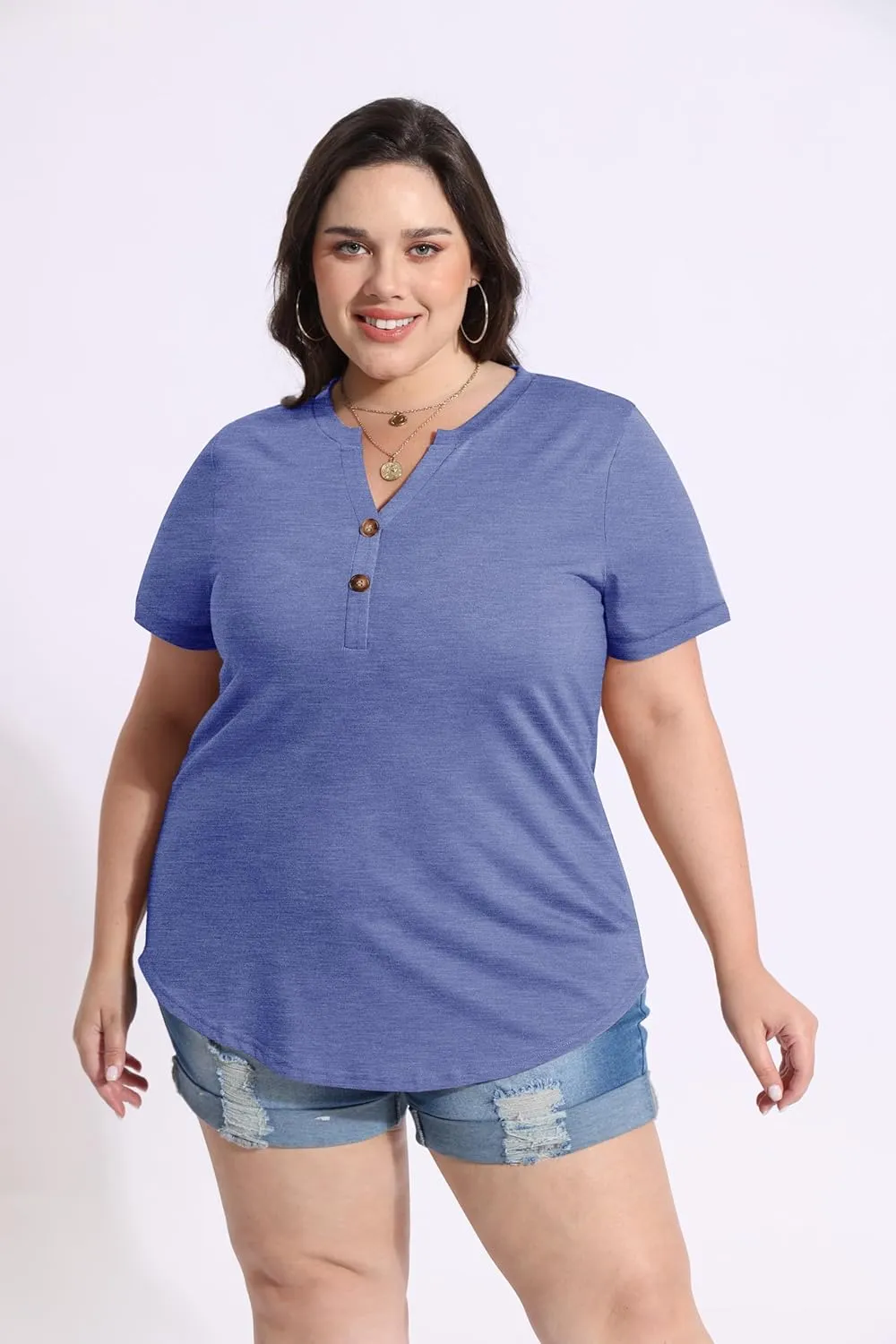CARCOS Womens Plus Size Tops Puff Short Sleeve V Neck Shirts Solid/Floral Summer Tshirt Casual Blouse Loose fit Tunics XL-5XL