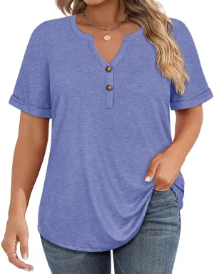 CARCOS Womens Plus Size Tops Puff Short Sleeve V Neck Shirts Solid/Floral Summer Tshirt Casual Blouse Loose fit Tunics XL-5XL
