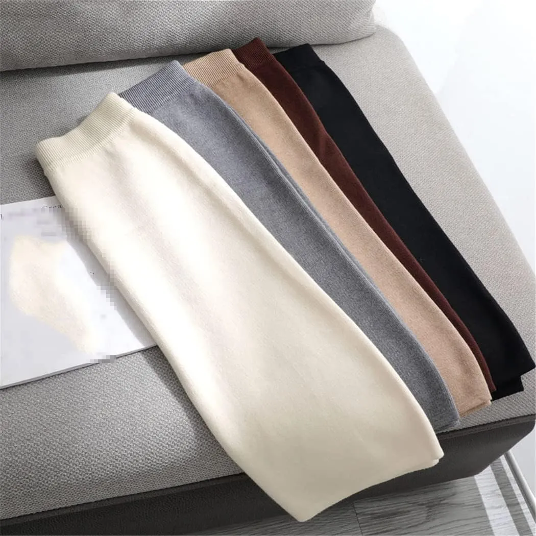 Casual Long Bodycon Thick Sweater Midi Skirt, Autumn Winter Split Back Warm Mid-Length Slim Knit Skirt