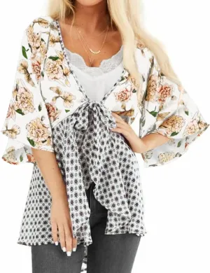 ChainJoy Chiffon Boho Floral Kimono Cardigans Tie Front Half Sleeve