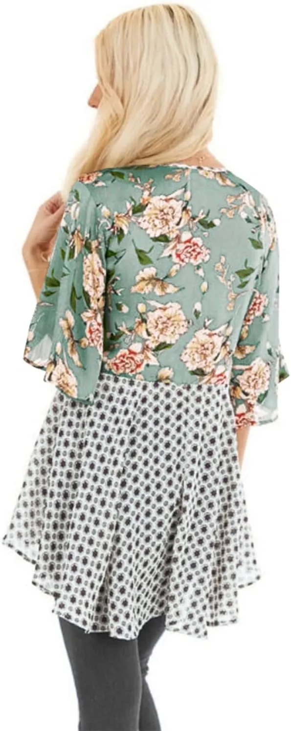 ChainJoy Chiffon Boho Floral Kimono Cardigans Tie Front Half Sleeve
