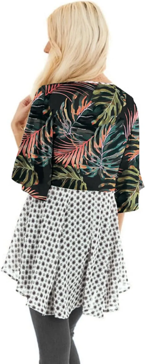 ChainJoy Chiffon Boho Floral Kimono Cardigans Tie Front Half Sleeve