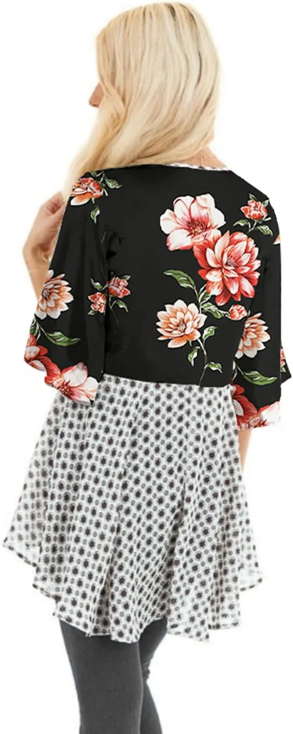 ChainJoy Chiffon Boho Floral Kimono Cardigans Tie Front Half Sleeve