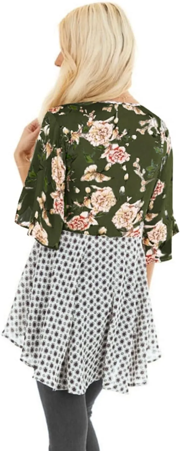 ChainJoy Chiffon Boho Floral Kimono Cardigans Tie Front Half Sleeve