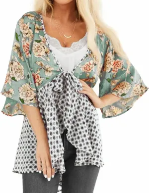 ChainJoy Chiffon Boho Floral Kimono Cardigans Tie Front Half Sleeve