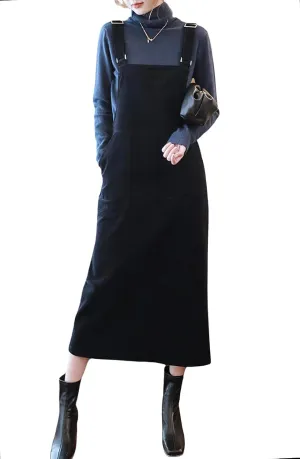 chouyatou Womens Cute Corduroy Adjustable Strap Overall Dress fringe Pinafore Baggy Maxi Long Tank Dress