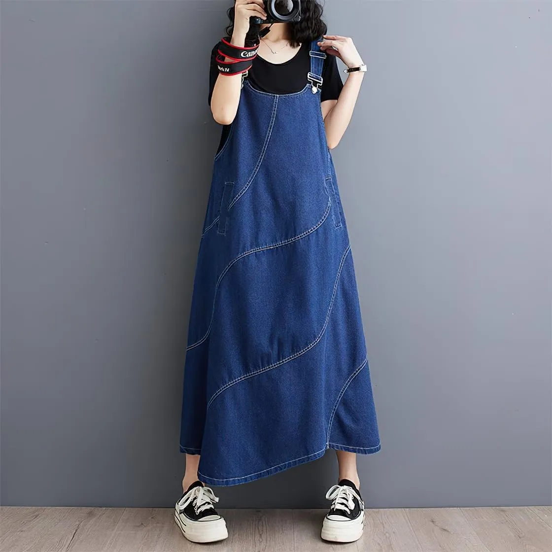 chouyatou Women's Sleeveless Denim Overall Dress Loose Baggy Jumper Maxi Jean Dress