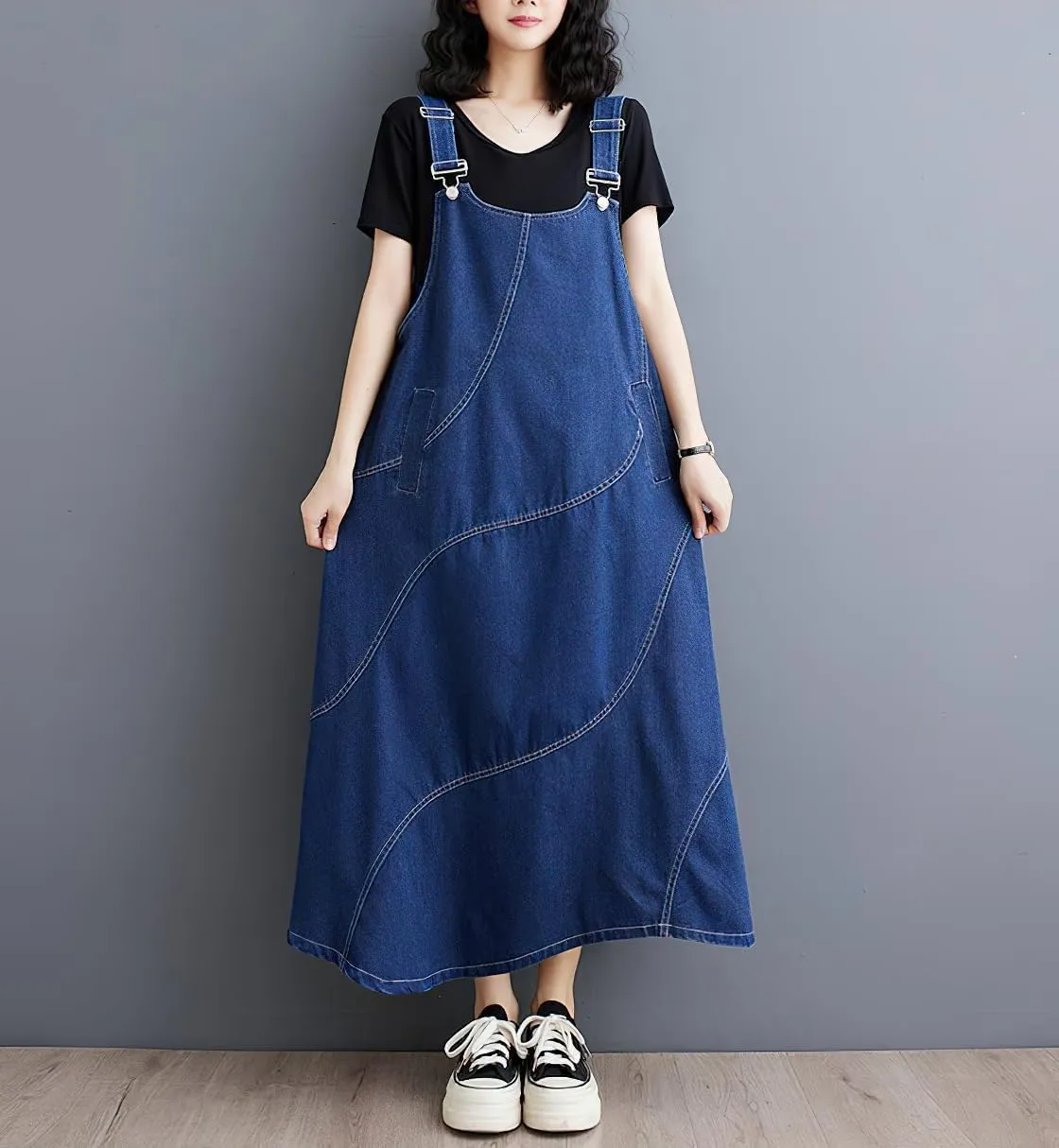 chouyatou Women's Sleeveless Denim Overall Dress Loose Baggy Jumper Maxi Jean Dress