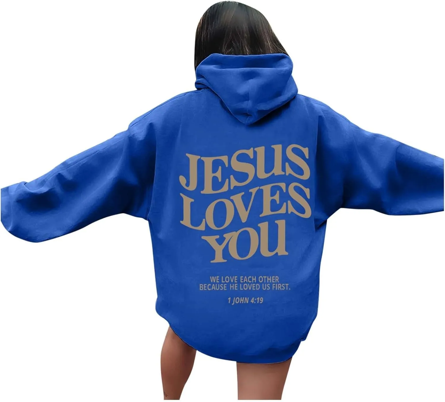 Christian Sweatshirt Women Jesus Loves You Hoodie Oversized Jesus Faith Pullover Inspirational Long Sleeve Tops