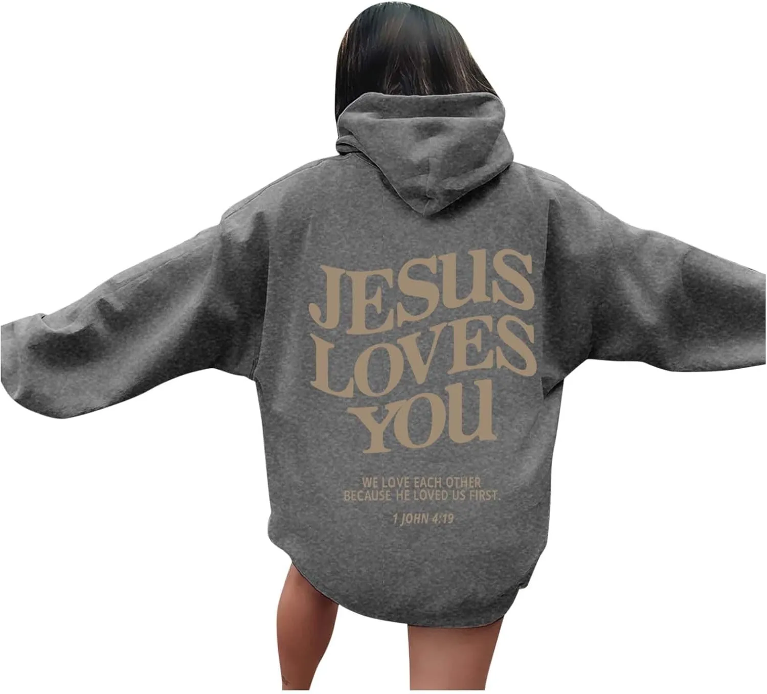 Christian Sweatshirt Women Jesus Loves You Hoodie Oversized Jesus Faith Pullover Inspirational Long Sleeve Tops