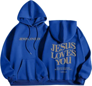 Christian Sweatshirt Women Jesus Loves You Hoodie Oversized Jesus Faith Pullover Inspirational Long Sleeve Tops