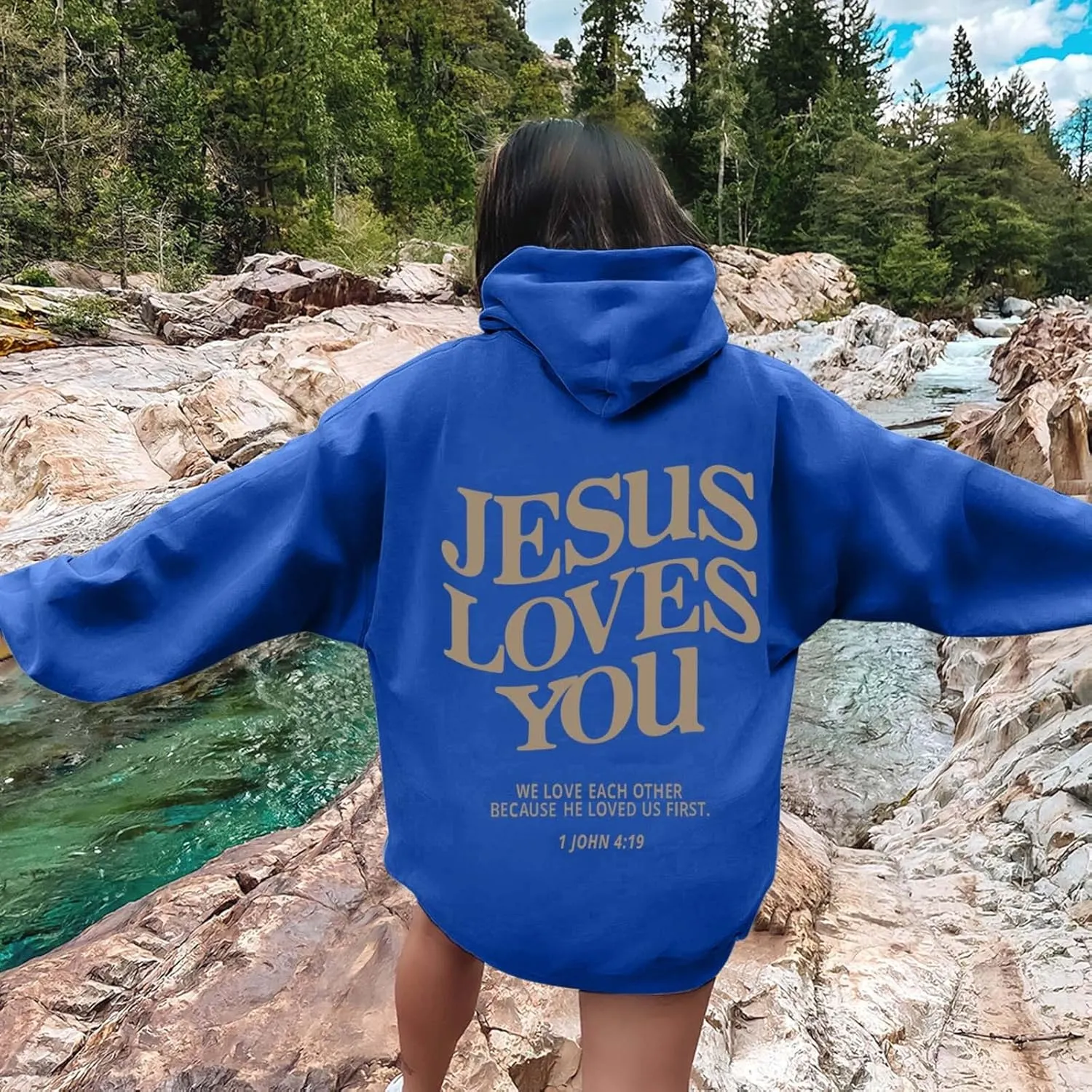 Christian Sweatshirt Women Jesus Loves You Hoodie Oversized Jesus Faith Pullover Inspirational Long Sleeve Tops