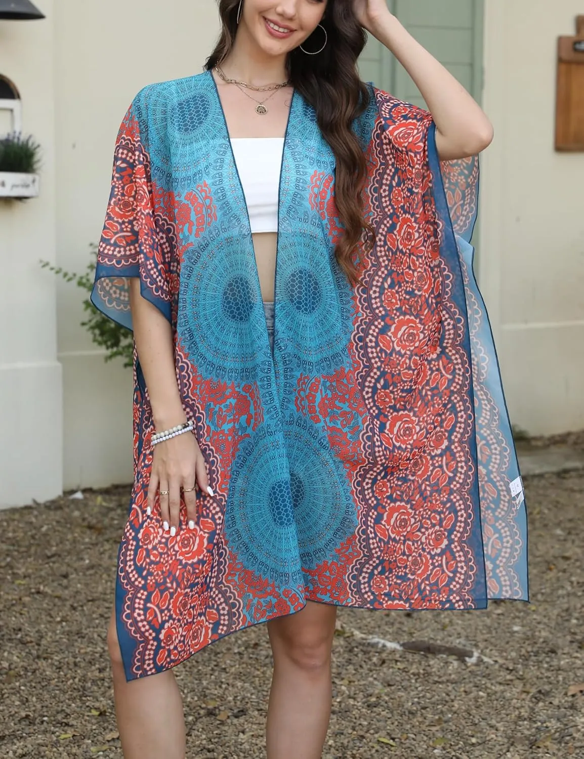Chunoy Women Lightweight Kimono Cardigan Short Sleeve Loose Beach Wear Cover Up