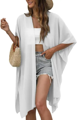 Chunoy Women Lightweight Kimono Cardigan Short Sleeve Loose Beach Wear Cover Up