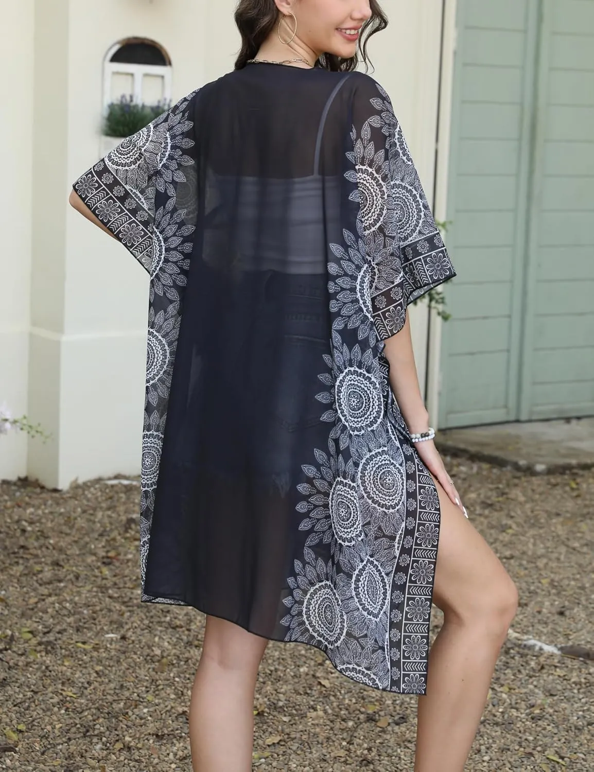 Chunoy Women Lightweight Kimono Cardigan Short Sleeve Loose Beach Wear Cover Up