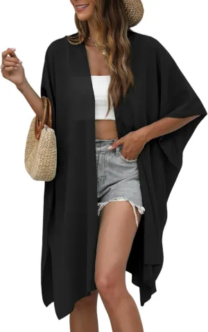 Chunoy Women Lightweight Kimono Cardigan Short Sleeve Loose Beach Wear Cover Up