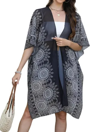 Chunoy Women Lightweight Kimono Cardigan Short Sleeve Loose Beach Wear Cover Up