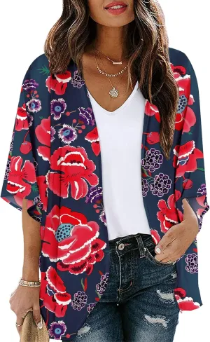 Chunoy Women Summer Kimono Cardigan Chiffon Loose Beach Cover Up Tops