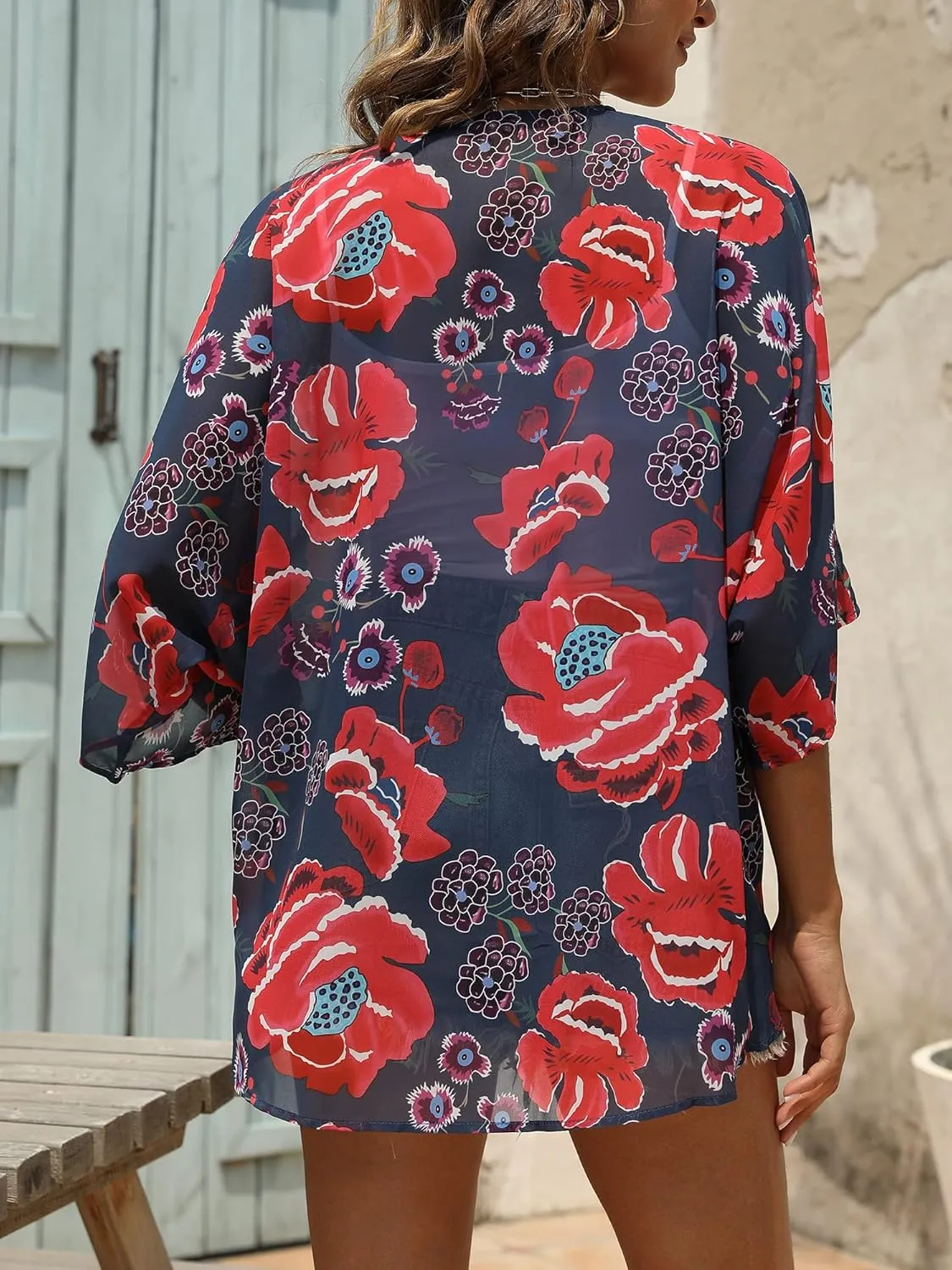 Chunoy Women Summer Kimono Cardigan Chiffon Loose Beach Cover Up Tops