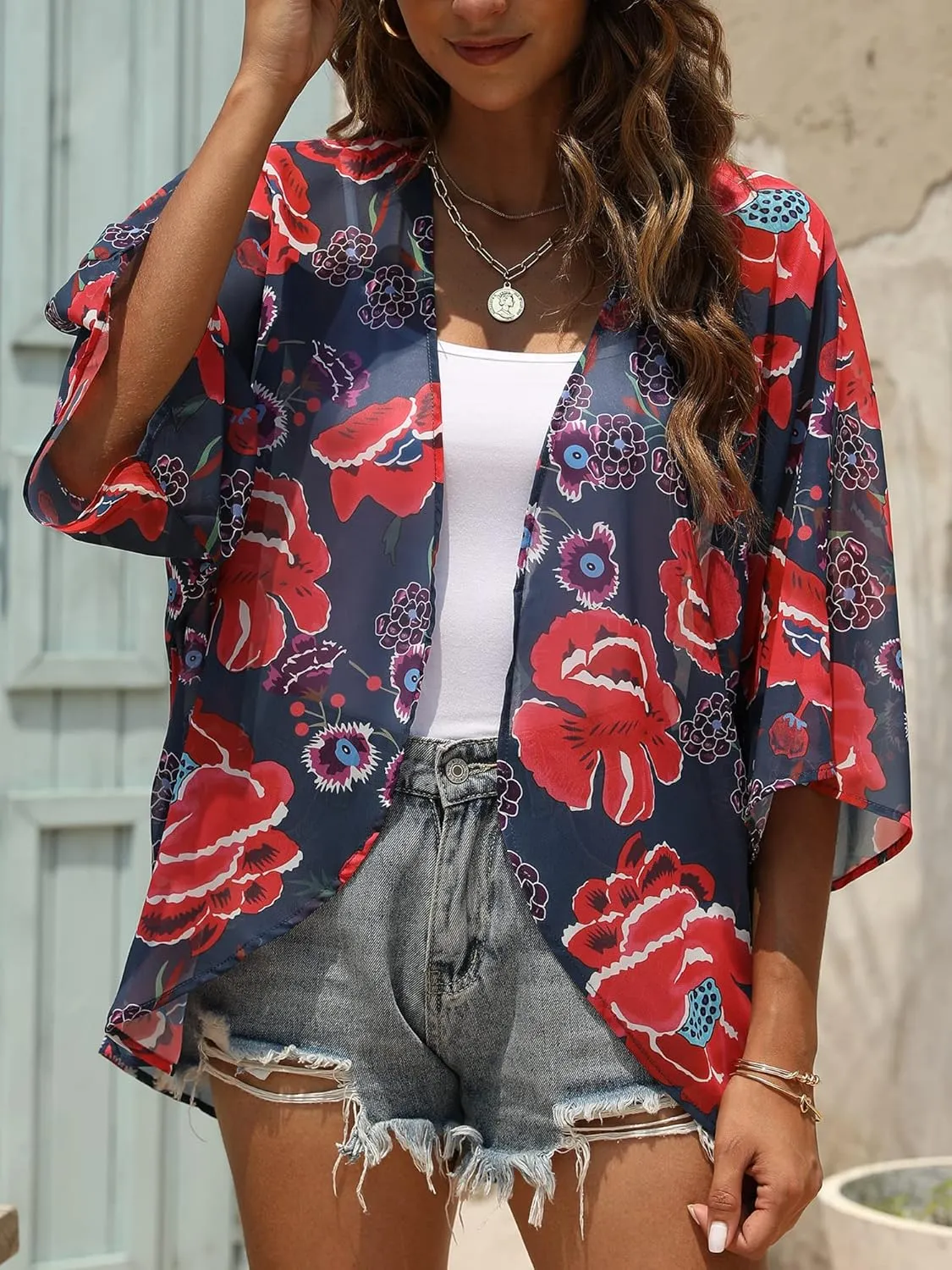 Chunoy Women Summer Kimono Cardigan Chiffon Loose Beach Cover Up Tops