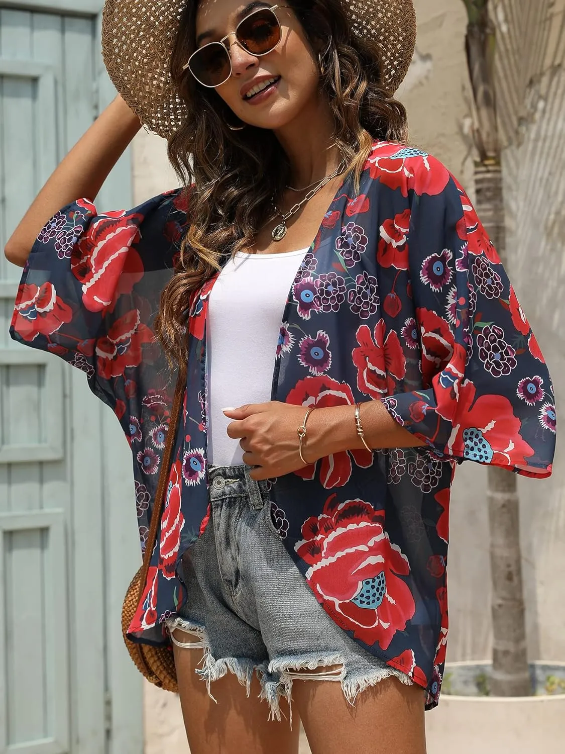 Chunoy Women Summer Kimono Cardigan Chiffon Loose Beach Cover Up Tops