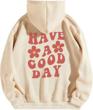 Cioatin Womens Y2K Slogan Letter Graphic Oversized Aesthetic Hoodie Drop Shoulder Fleece Hooded Sweatshirt Pullover