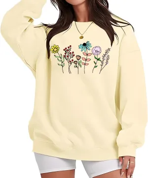 Consider How The Wildflowers Grow Crewneck Sweatshirts Women's Planting Flowers Christian Verse Pullover Top