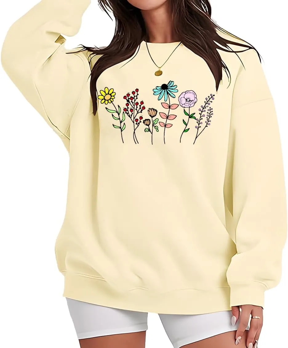 Consider How The Wildflowers Grow Crewneck Sweatshirts Women's Planting Flowers Christian Verse Pullover Top